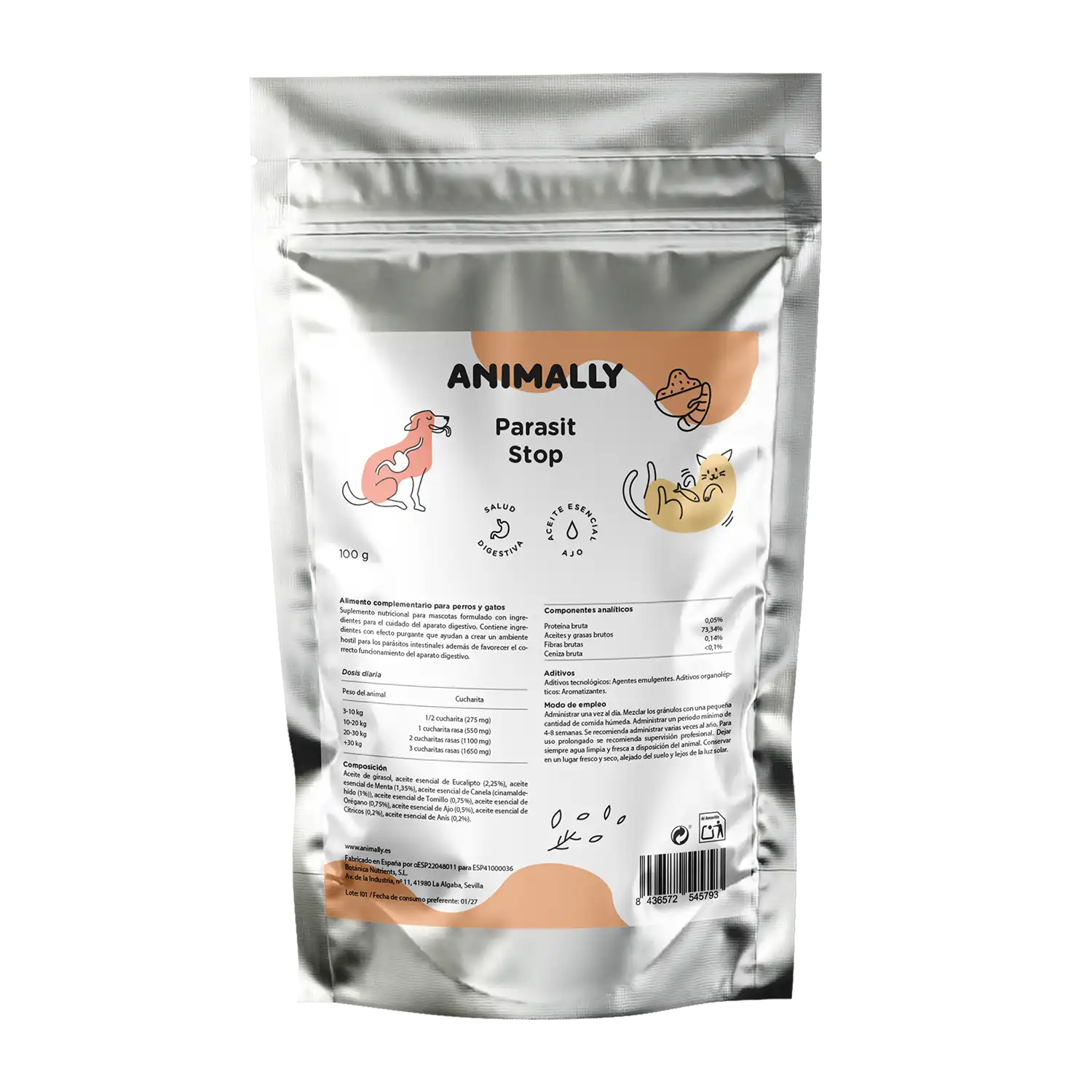 Suplemento control parásitos intestinales natural perros gatos